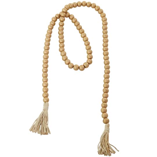 Gold Mango Wood Beaded Garland with Tassel